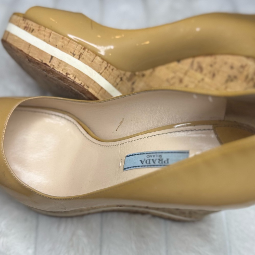 Prada Women's Tan Wedge Shoes